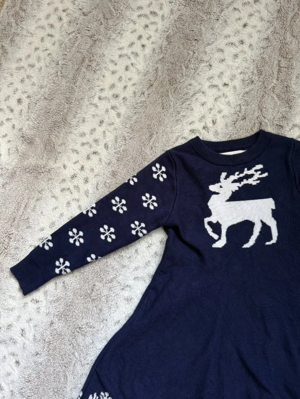 Navy long sleeve Christmas dress girls 5T holiday party reindeer snowflakes